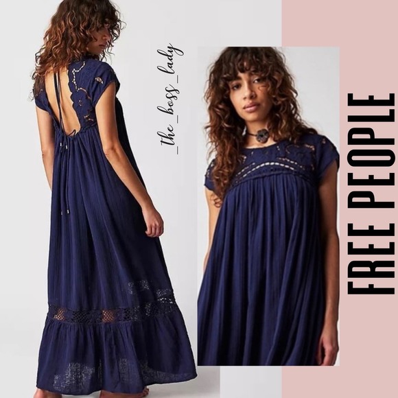 Free People dress maxi eyelet crochet embroidery floral spring summer boho - Picture 3 of 9